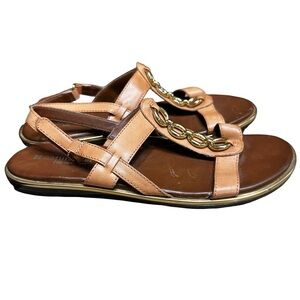 Naturalizer Harrison Brown Leather Gold Chain Embellishment Sandals Size 9 W